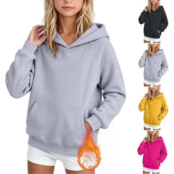 Avtoify Girls Long Sleeve Shirts Hooded Sweatshirt Kids Fashion Solid Color Long Sleeve with Pocket Warm Pullover for Girls and Boys