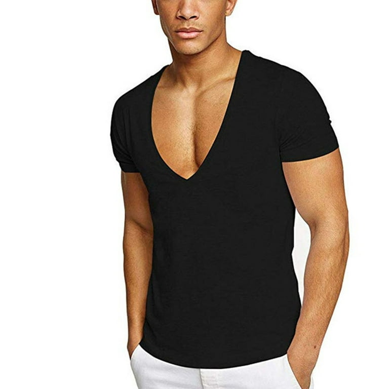Ansøger mere og mere Blind tillid Summer Men Short Sleeve Deep V Neck T Shirt Slim Fit Clubwear Office Sport  Tops - Walmart.com