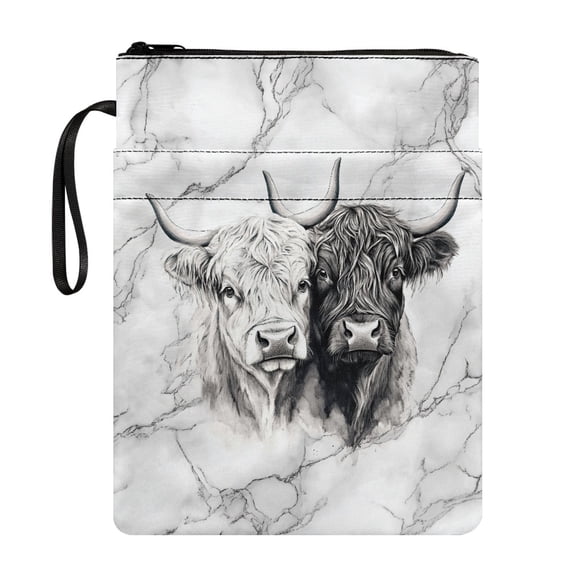 HELLHERO Cow Marble Gift Book Cover Sleeve with Handle Waterproof Polyester for Readers Office Protector Wrap Bag Pocket 11.4 Inch X 8.66 Inch