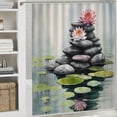 thumbnail image 6 of Fenyluxe Lily Rocks Pond Pretty Shower Curtain Bathroom Decor Polyester Home Bathtubs Decoration Set with Hooks 69x72, 6 of 7