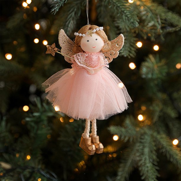 Adorno Navideño de Ángel | Adorno Colgante para Árbol de Navidad de 20 Cm | Colgante de Ángel de Tela, Plástico y Metal, Dorado, Plateado y Rosa | Decoración Festiva | Regalo de Cumpleaños para Navid