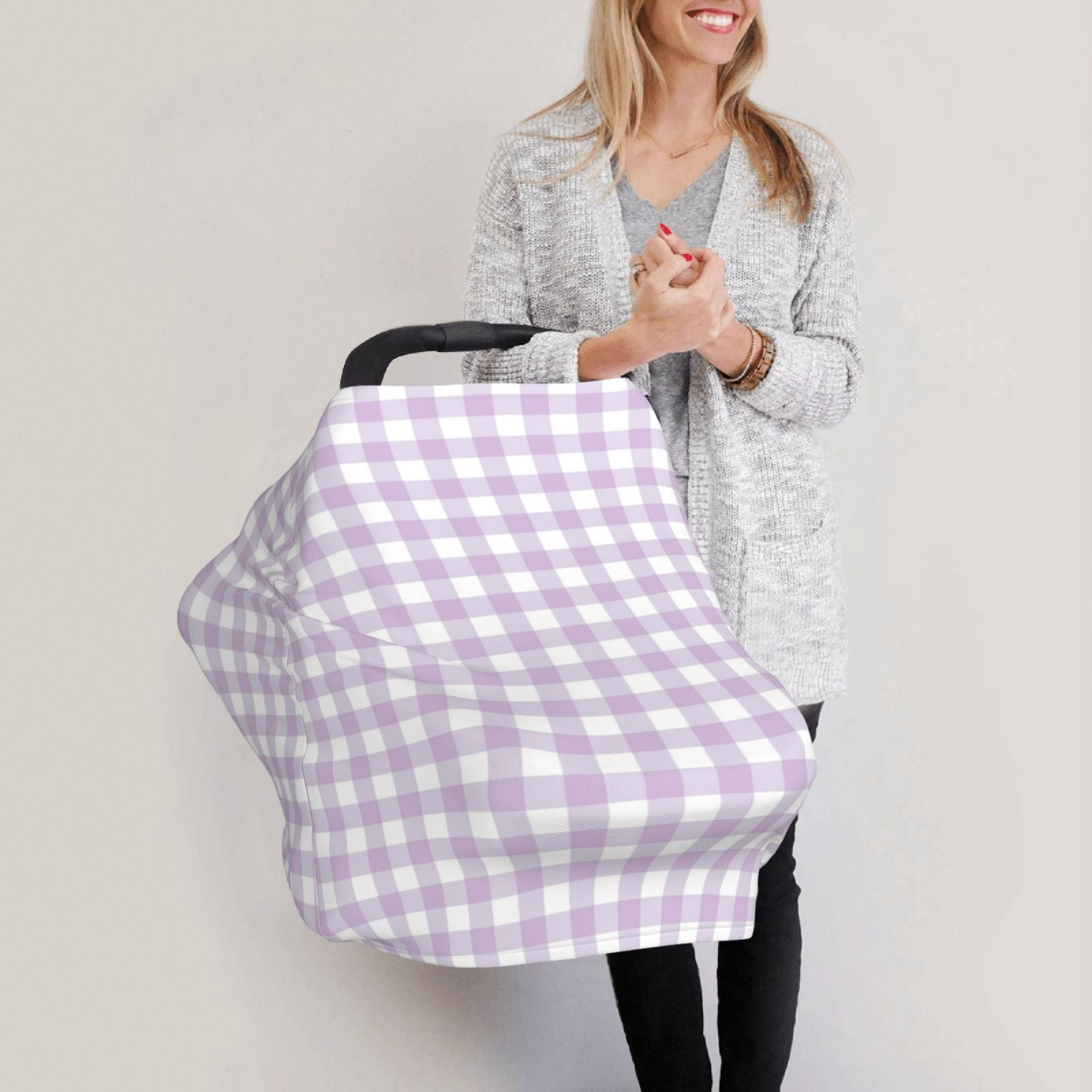 Fotbe Purple Checkboard Pattern Car Seat Covers for Babies, Nursing Breastfeeding Cover Infant Carseat Canopy, Soft Stretchy Carrier Cover