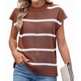 thumbnail image 2 of Women Cap Sleeve Tank Tops Striped Crew Neck Casual Loose Fit Spring Summer Pullover Knit Sweater Vest Caramel White S, 2 of 9