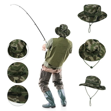 Camouflage Bucket Hat with Adjustable Chin Strap - Lightweight Outdoor Hat for Hiking & Fishing (Olive Green) Under 5$ Yubnlvae Hats Cap Mens Hunting Fisherman Adjustable Cap Green One Size
