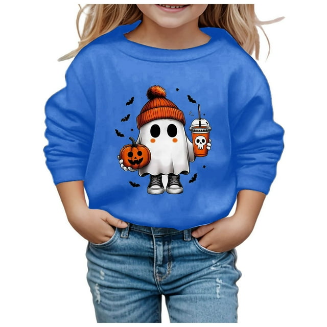 GDREDA Chandails à Capuchon Tendance pour Filles Chandails pour Enfants Stylés Mignons Imprimés Col Rond Manches Longues pour Usage Quotidien Bleu,11-12 Ans