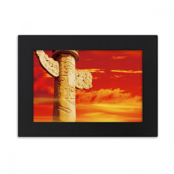 Red Sun Sky Ornamental Column China Desktop Photo Frame Ornaments Picture Art Painting