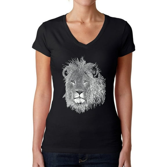 Women's Word Art V-Neck T-Shirt - Lion