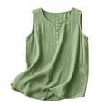thumbnail image 3 of Women's Cotton Linen Sleeveless Crewneck Tank Top Loose Fit Casual Summer Blouse, 3 of 8