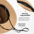 thumbnail image 3 of Panama Hat Sun Hats for Women Men Wide Brim Fedora Straw Beach Hat UV UPF 50- Khaki Beige- L, 3 of 9