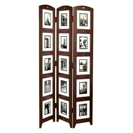 Triple Panel Espresso Photo Screen Room Divider, Holds 15 Photos, 33" x 64.5"