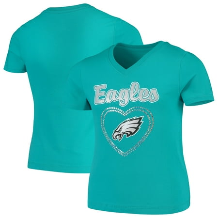 Philadelphia Eagles Girls Youth Heart Logo V-Neck T-Shirt - Midnight Green