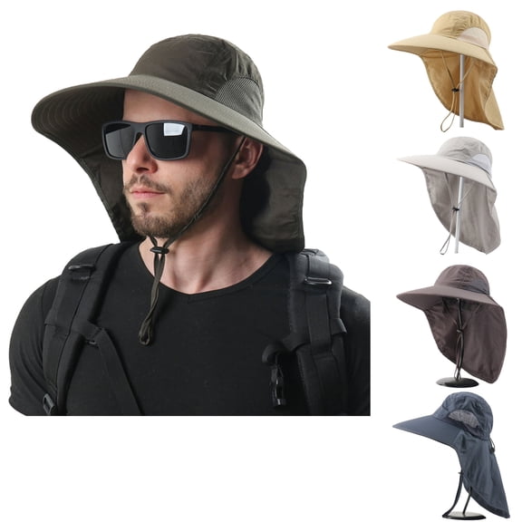 LQCrafK Mens Wide Brim Sun Hat with Neck Flap Fishing Safari Cap for Hiking Camping Gardening Field Work