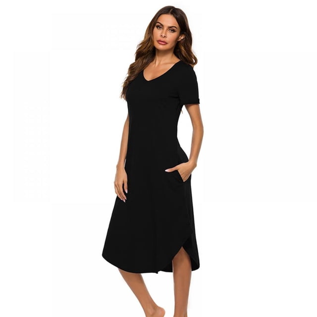 Chemises de Nuit et Pyjamas pour Femmes, Robe à Col en V, Tenue d'Intérieur, Manches Courtes, Vêtement de Nuit, Grande Taille, P-TTG