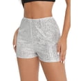 thumbnail image 5 of Lamuusaa Women's Summer Sequins Shorts Mid Waist Elastic Band Sparkly Straight Leg Shorts, 5 of 7