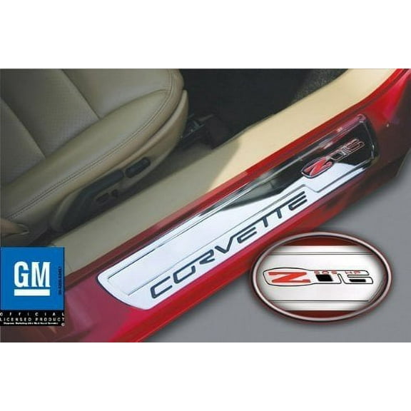 Corvette Door Sill Plates - Billet Chrome with Z06 505HP Logo : Z06