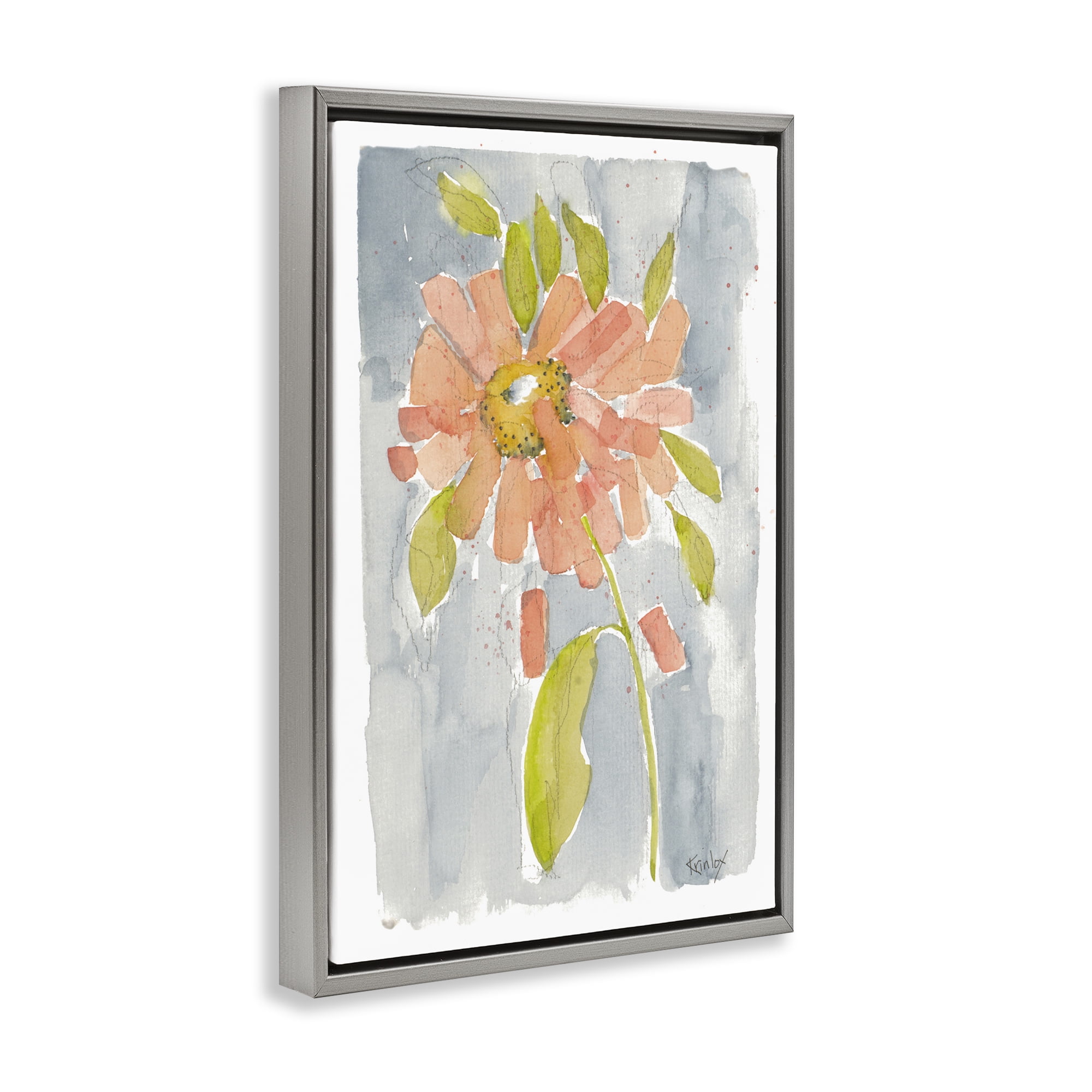 Stupell Industries Abstract Peach Dahlia Botanical & Floral Painting Gray Floater Framed Art Print Wall Art, 21 x 31