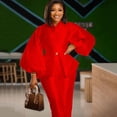 thumbnail image 2 of AURA Plus Size 2 Piece Pants Set Puff Sleeve Long Sleeve Top Wide Leg Trousers Elegant Summer Commuter Outfit, 2 of 4