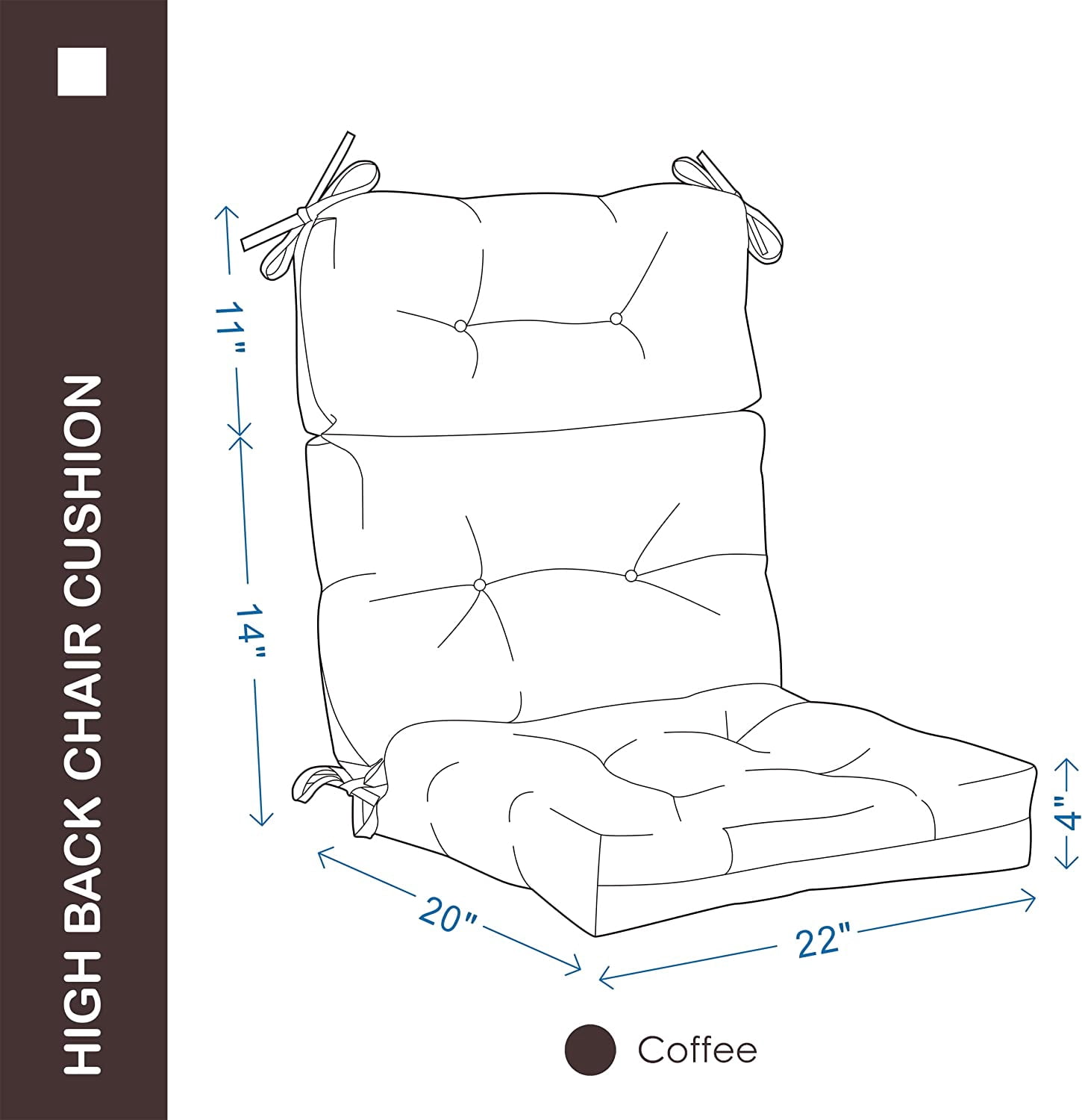 YOOZEKU Outdoor High Back Adirondack Rocking Chair Cushions set of 2,Waterproof Tufted Patio Seat Cushions for Outdoor Furniture with Ties,45x22 Inch, Coffee