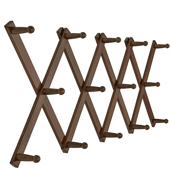 Accordion Wall Hanger, Modern Expandable Coat Rack Wall Mounted, Solid Wooden Wall Hat Rack, Peg, Walnut