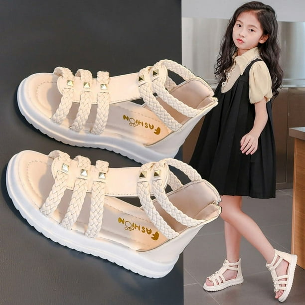 Sandalias de verano para niñas, estilo grande, con suela suave y punta abierta, zapatos de princesa para niñas pequeñas, zapatos romanos para bebés y niños