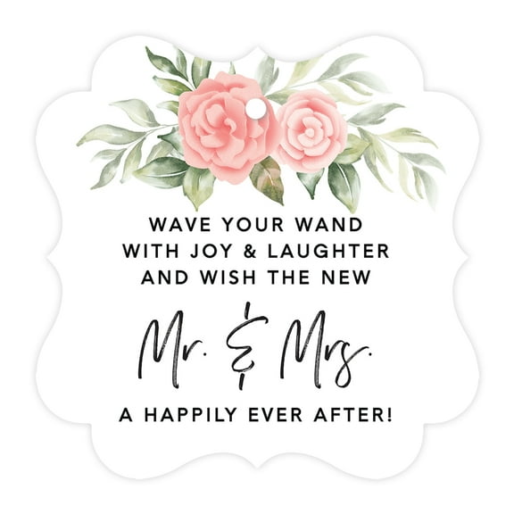 Koyal Wholesale Floral Fancy Frame Wedding Ribbon Wand Favor Tags, Wave Your Wand With Joy & Laughter, 96-Pack