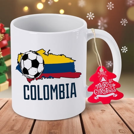 Colombia-Themed Ceramic Coffee Mug with Soccer Ball Flag & Colombian Coffee Cup Design - Reusable Cup Suitable for Camping, Christmas, New Year Gifts, Hand Wash Only - Colombian Culture Drinkware for