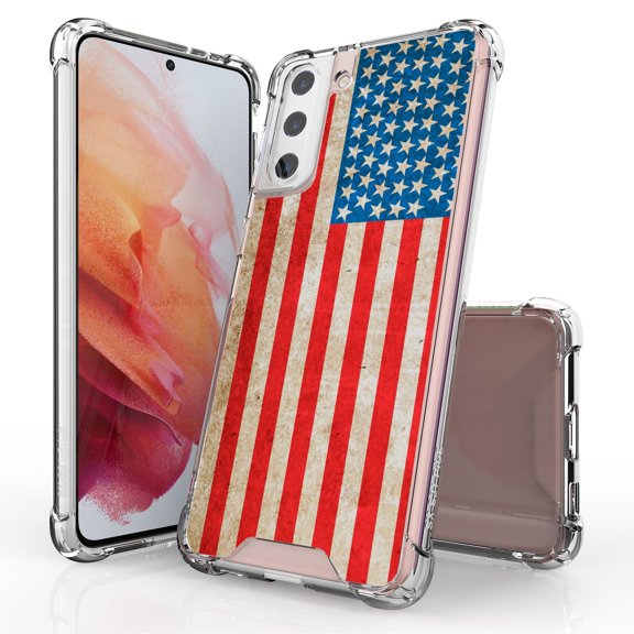 ANJ  Hybrid Slim Hard Back Cover Case Flexible Bumper for Samsung Galaxy S21 Plus - American Flag