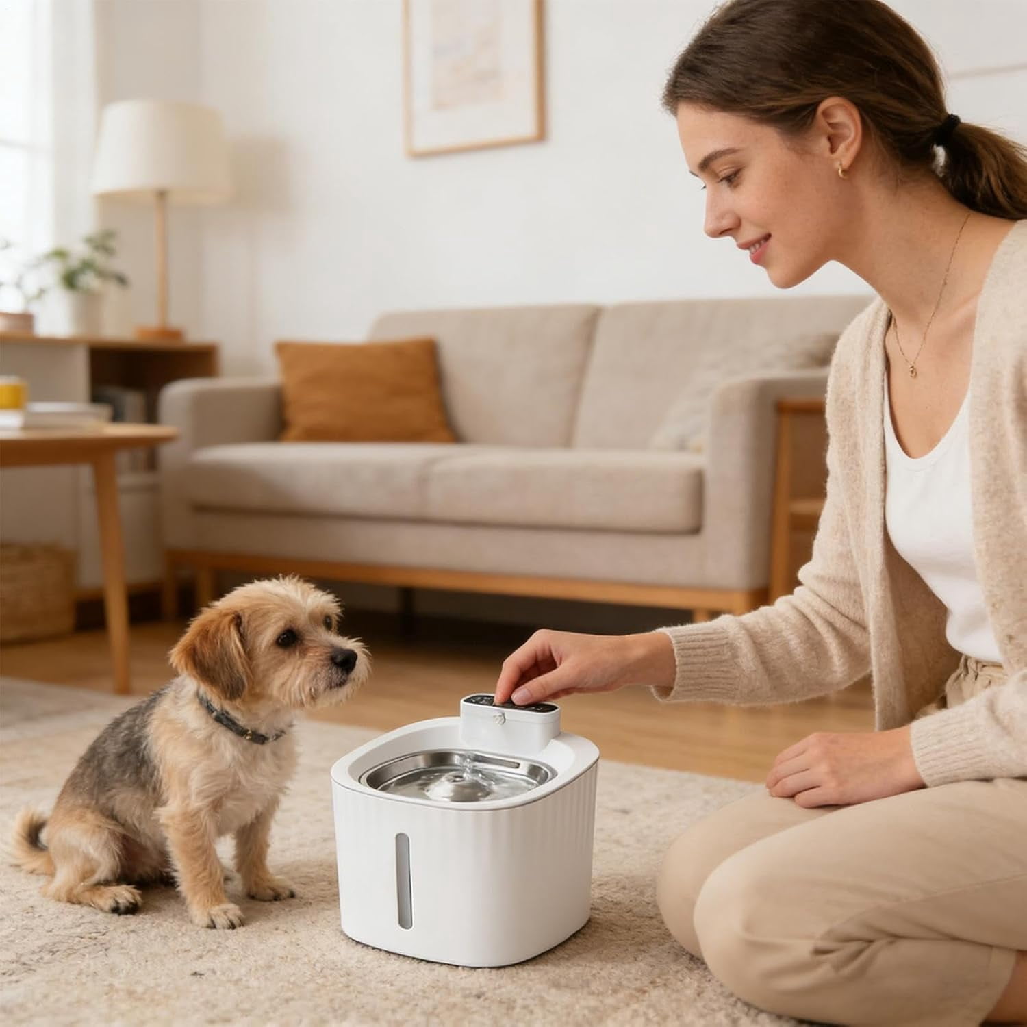 Sensor Activated Pet Water Fountain, Auto Circulation, LED Light, Quiet, for Cats Dogs