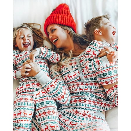 

Kiapeise Pajamas Nighty Family Suits with Elk Tree Nightclothes Printing Long Sleeve Long Pants Autumn Sleepwear