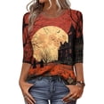 thumbnail image 2 of Womens Halloween Shirts Castle Spider Print 3/4 Sleeve Casual Tops Pumpkin Graphic Crew Neck Horror Spooky T-Shirt 5XL, 2 of 4