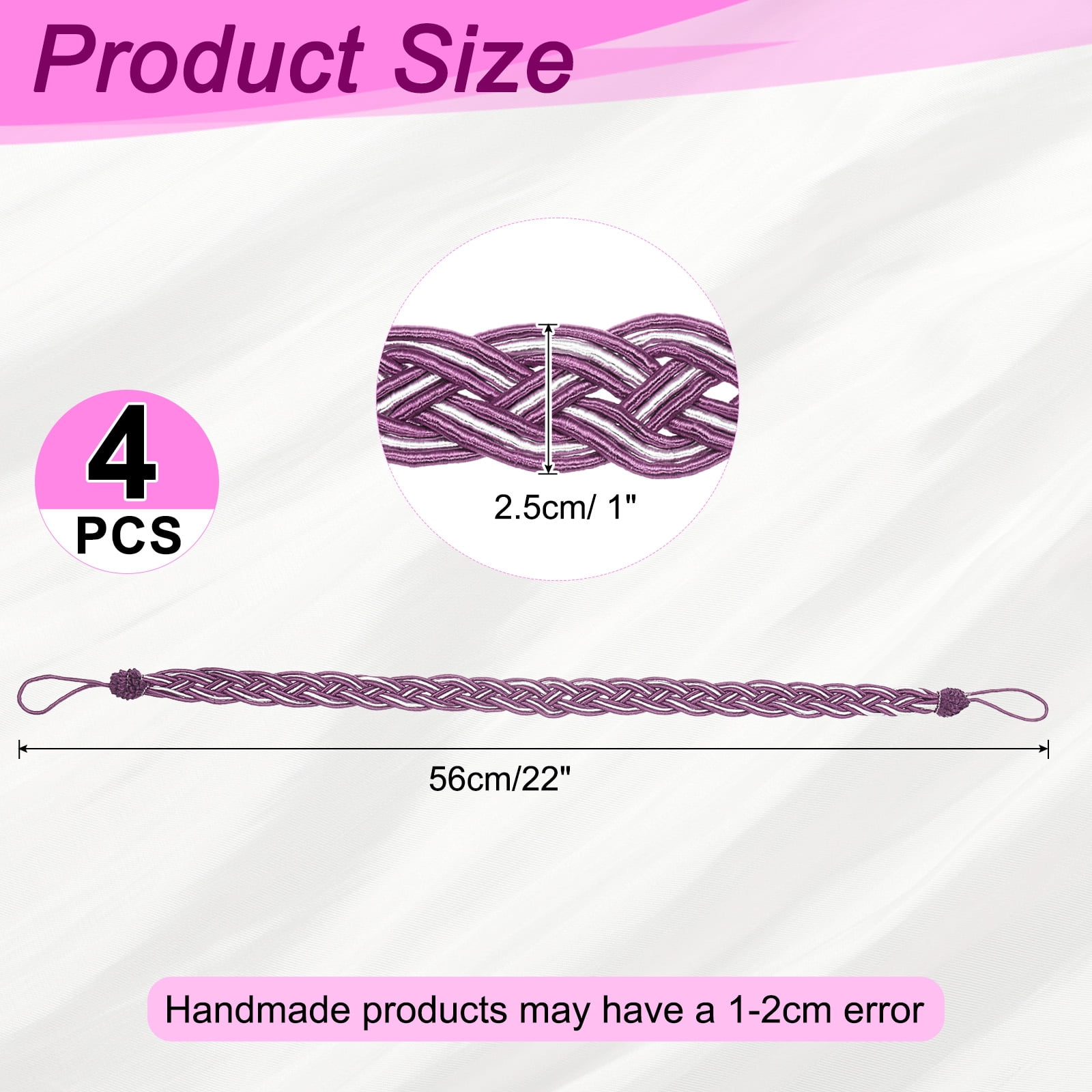 Unique Bargains Curtain Tiebacks Braided Drapery Holdback Purple 22" 4 Pcs