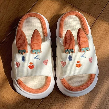 

CoCopeanut Paltform Home Slippers Female Cute Cartoon Bear Anti-slip Sweat Household Comfy Shoes Slides Four Seasons Family Cotton Slipper