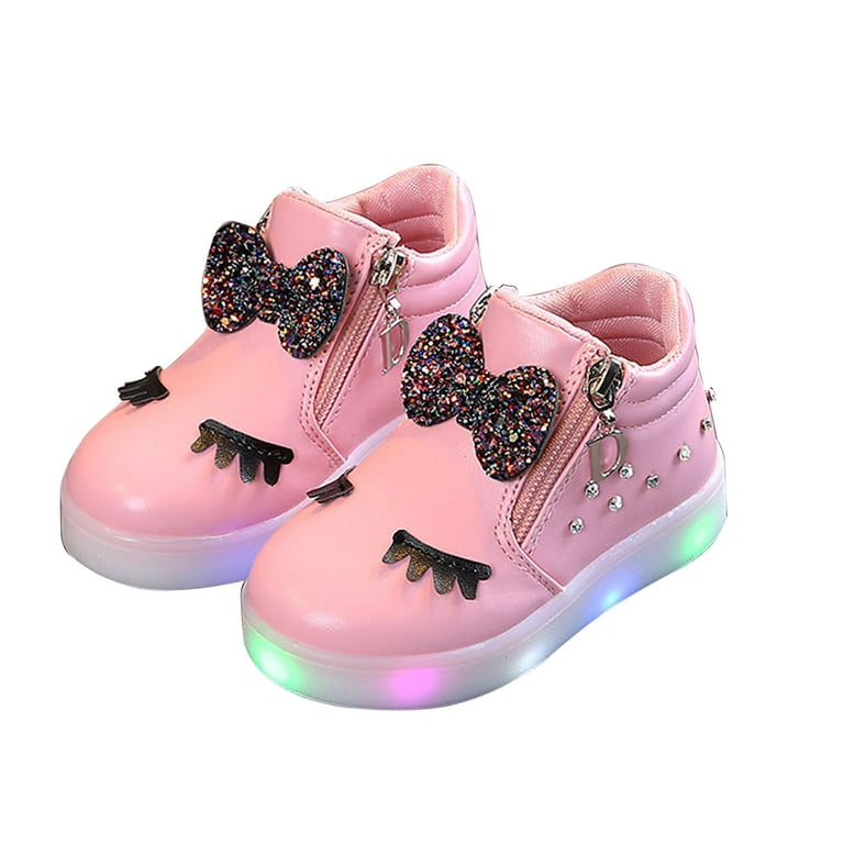 Kids Baby Infant Girls Crystal Bowknot LED Luminous Boots Sport