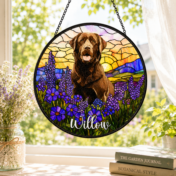 Custom Pet Photo Stained Glass Suncatcher, Dog Cat Memorial Keepsake (3.94")