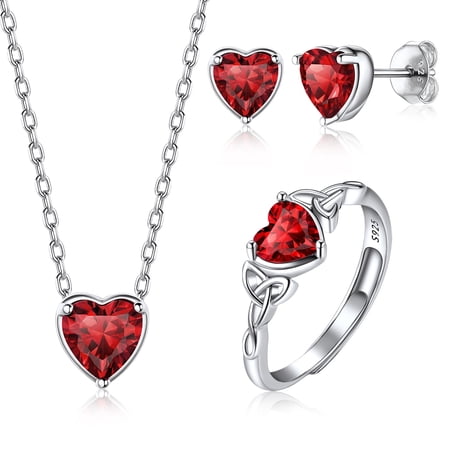 Suplight Women 925 Sterling Silver Birthstone Love Heart Jewelry Sets Birthday Gifts for Women