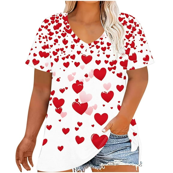 FDGIU Women's Love Heart Graphic Tee - V-Neck Valentine T-Shirt Comfy Casual Blouse Gift