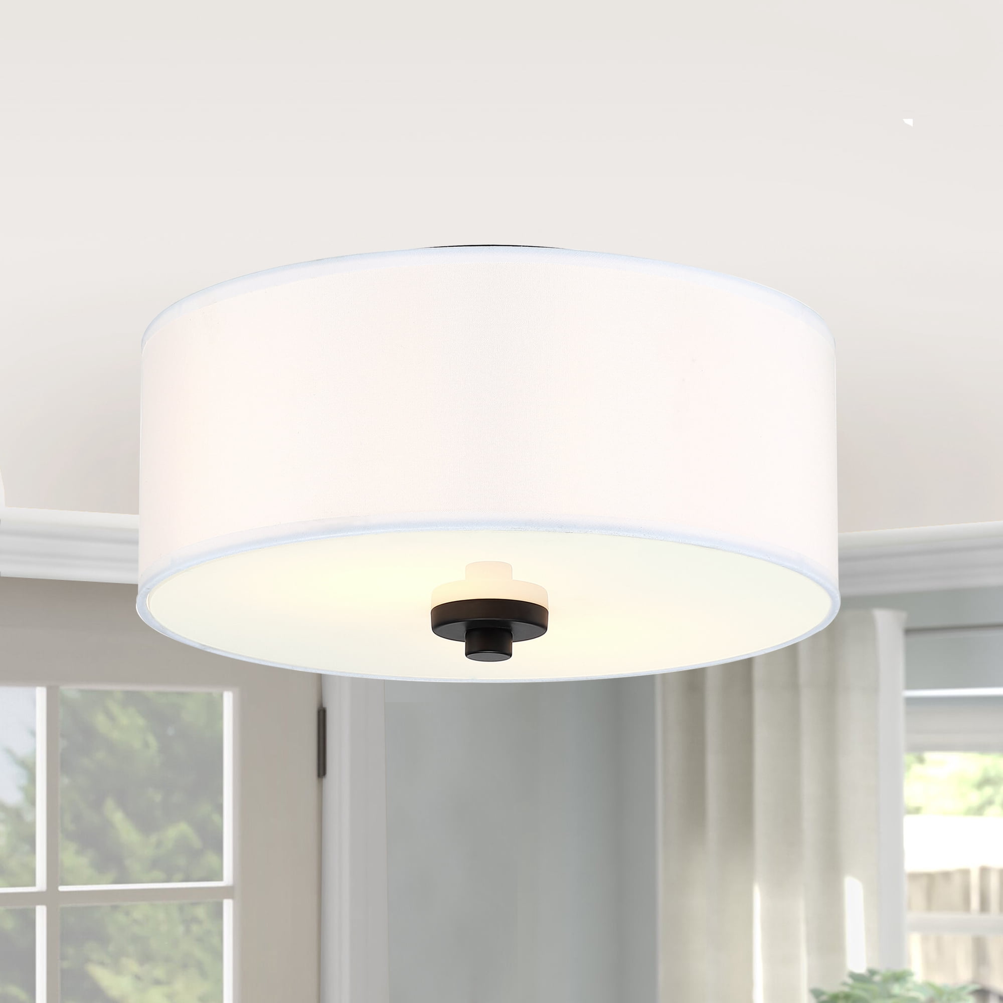 11.81" 2-Light Flush Mount Ceiling Light Modern Kitchen Light Fixture with Fabric Shade for Bedroom, Living Room, Dining Room, Hallway, E26