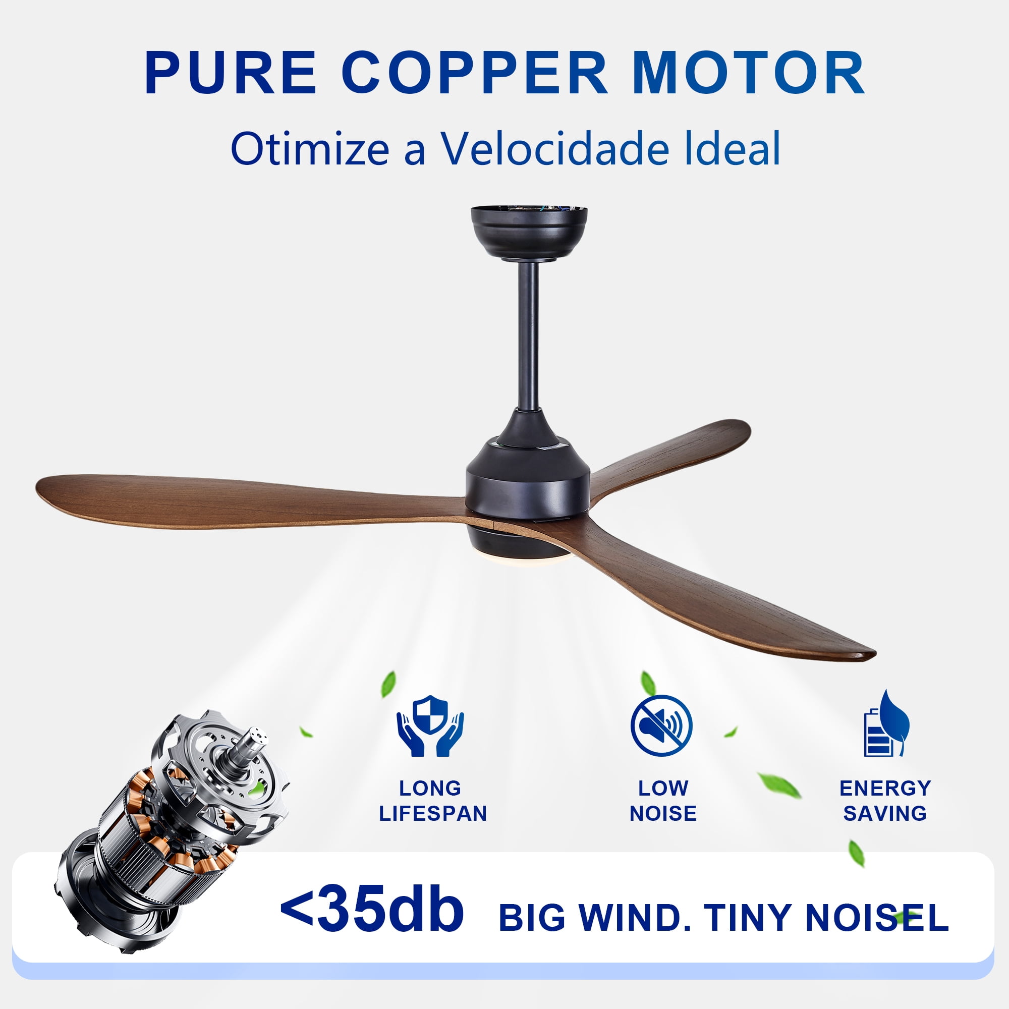Leumius 52" Ceiling Fan with Lights and Remote Control, Quiet DC Motor Ceiling Fans 6 Speed Levels,Reversible Ceiling Fan for Patio Living Room Bedroom Black
