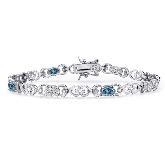 925 Sterling Silver White Lab Grown Diamond and Persian Blue Moissanite and Lab Grown Diamond Bracelet for Women | 3.81 Cttw | Gemstone April Birthstone | Oval 6X4MM | Length 7.25 inches