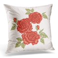 thumbnail image 1 of BSDHOME Taie d'Oreiller Blanche avec Motif de Roses Rouges et Feuilles Style Vintage Botanique 20x20 Pouces, 1 of 1