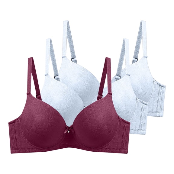 Womens 3 Pack Underwire Push-Up Bras Trendy Jacquard Full Coverage Brassiere Large Breast Supportive D Cup Bras Multicolor, 48/110D