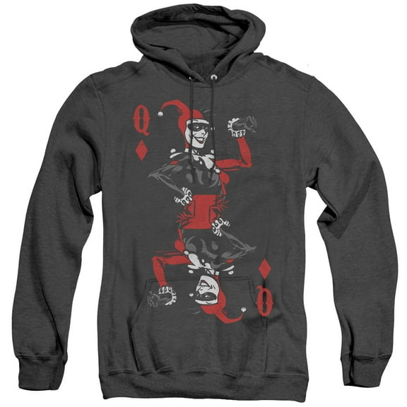 Batman Quinn Of Diamonds Adult Heather Hoodie Sweatshirt Black