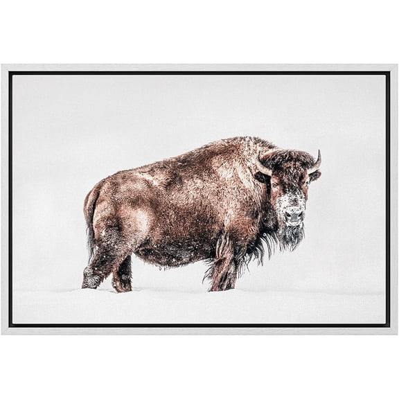 wall26 Framed Framed Canvas Print Wall Art Brown Bison in Snowy Landscape Animals Wildlife Illustrations Modern Rustic Portrait Colorful Multicolor for Living Room, Bedroom, Office - 24"x36"