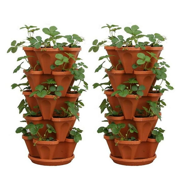 Flower Herb Self Watering Stacking Planting Pot Single Layer Tower Plastic Stackable Vertical Gardening Strawberry Planter