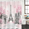 thumbnail image 2 of Paris Eiffel Tower Bathroom Shower Curtains with 12 Hooks Waterproof Shower Curtain for Stalls and Bathtubs Pink Cherry Blossom Romantic Flowers Decorative Bathroom Privacy Curtain 72x72 Inches, 2 of 9