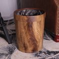 thumbnail image 4 of Papelera de plástico con imitación de madera estilo retro, para el hogar, el baño, la sala de estar, la cocina y el dormitorio, con anilla de prensa descubierta, 4 of 5