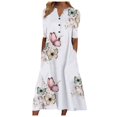 thumbnail image 3 of Robe de Plage Femme Décontractée à Manches Courtes Robes Taille Empire Robe sous le Genou Poches, 3 of 3