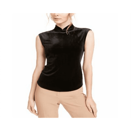 Anne Klein Women's Velvet Mock Neck Sleeveless Top Black Size XL