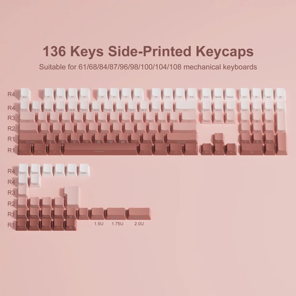 Teclas con estampado lateral azul degradado, teclas PBT de doble disparo con perfil Cherry, 136 teclas para teclado de jugador Cherry Gateron MX