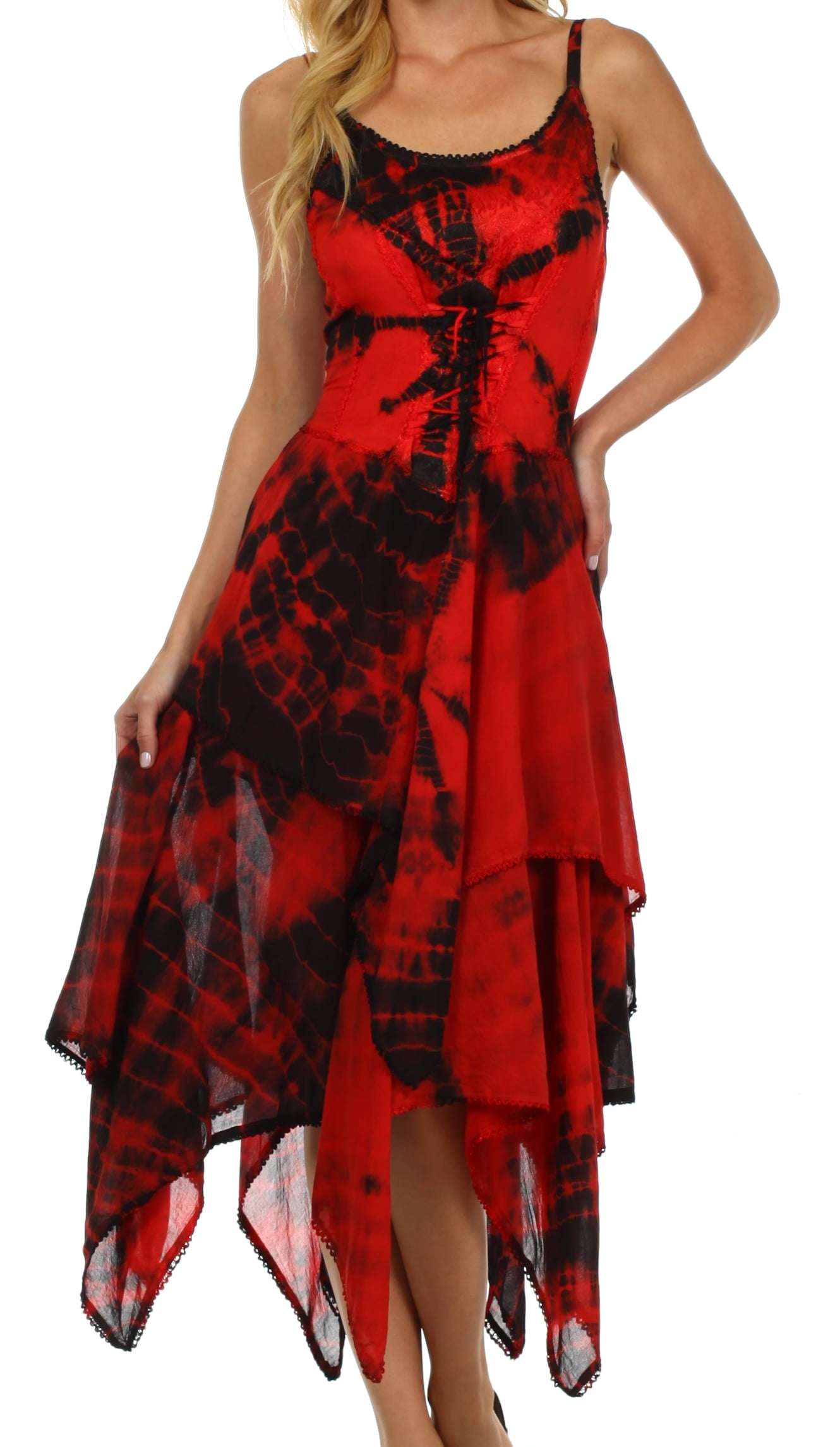 Sakkas Annabella Corset Bodice Handkerchief Hem Dress - Red / Black ...